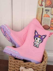 Thickened Childrens Rain Boots Cute Cartoon Bear Soft Bottom Anti-Slip School Shoes Waterproof Warm Mid-Calf Booties