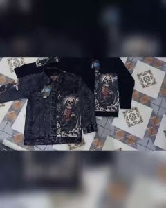 jaket jeans pria printing terbaru oversize jacket denim cowok M - XXXL jumbo