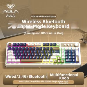 AULA | Wireless Bluetooth Tri-Mode Mechanical Feel Keyboard Mouse Set for Office Use by Women RGB Colored Keys