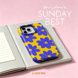 Potdemiel | Blue Outline Flower For Case For iPhone 17 16 15 Pro Max TPU Anti-Scratch Outer Shell Raised Screen CaseChic