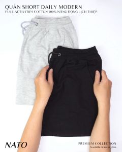 Quần Short Nam ULTRA Vải 100% Cotton Co Giãn Cao Cấp Có Túi Dây Trơn Màu Xám Đen Đẹp Quần Thể Thao Ngắn Đùi NATO