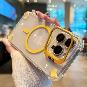 For Magsafe Shockproof Magnetic Phone Case for IPhone 17 16 15 Plus 14 13 12 Pro Max 17Air with Glass Lens Protect Stand Cover