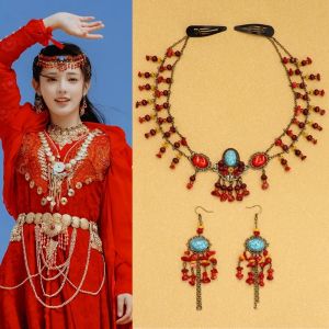 เครื่องประดับผมแบบเดียวกับเมเปิ้ลน้อยตงวังเครื่องประดับหน้าผากชุดฮั่นฝูสไตล์โบราณชุดโบราณสไตล์แปลกใหม่สำหรับถ่ายรูปในทะเลทรายเครื่องประดับศีรษะจี้ห้อยคิ้วสีแดง