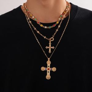 Ingemark | Ingemark Luxury Vintage Rhinestone Chain Imitation Pearl Chain Necklace for Women Punk Cross Pendant Choker Christian Jewelry