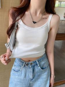 เสื้อกล้ามคอเหลี่ยมแขนกุดทรงสลิมฟิตสำหรับผู้หญิง ผ้าฝ้าย ปักลาย เสื้อคลุมกันหนาวแบบสวมหัว ทรงเข้ารูป สไตล์ฤดูร้อน