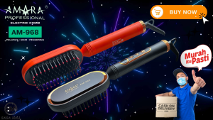 AM-968 Sisir Elektrik Amara Pengering Pelurus Rambut Hair Straigthener Hemat Listrik Meluruskan Dengan Cepat High Premium Quality Garansi 1 Tahun Asli Original 3in1 Blow Dryer Laz Mellius Store COD