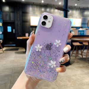 Dreamy Starry Sky 3D Flower Silicone Phone Case for Samsung Note10 pro S23 Ultra Glitter Powder S24FE Transparent Drip Glue S25 A54 A71 Cute A32 Women A06