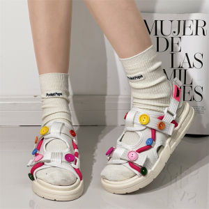 IELGY Dopamine Sandals Womens Niche Velcro Flat Sandals