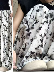 New Chinese Style High Waist Wide Leg Pants Women Summer Thin Straight Dyeing Ice Silk Sun Protection Casual Trousers