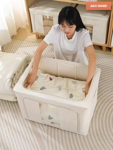 (Giặt được-Hàng xịn) Hộp đựng quần áo khung thép dày 5mm vải cotton và lanh cao cấp đáy bảng PP dày gấp gọn TD98