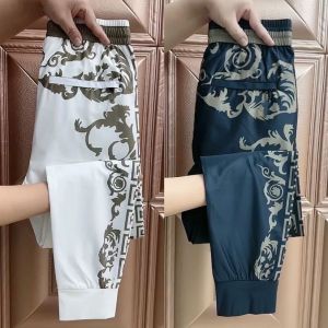 Summer Thin Ice Silk Quick Dry Sports Cuffed Casual Pants Mens Trendy Versatile Slim Fit Harem Pants Breathable Polyester Fiber