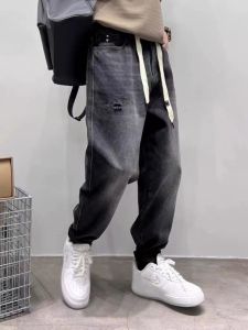 Black Mens Jeans 2024 New Style Loose Straight Cut Spring Autumn High Street Long Pants Combination Trendy Casual mid High Waist