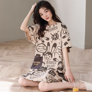 Pure Cotton Summer Sleepwear Womens Short Sleeve Thin Maternity Nightgown Sweet Style Printed Home Clothes for Young Women