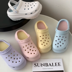 MAKATA💜รองเท้าแตะแบบสวมสไตล์เกาหลี รองเท้าหัวโตสีพาสเทล เสริมส้นสูง 8 ซม พื้นนิ่ม นวดเท้า ใส่สบาย💜SUN8694