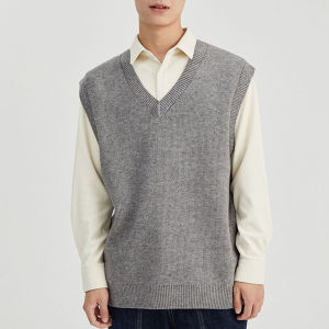 Mens Knitted Vest V-Neck Sleeveless Sweater Pure Color Fashion Urban Style Autumn Winter New Arrival Versatile Standard Fit