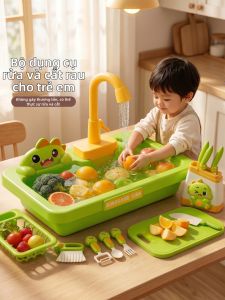 XIDIQI | Realistic Kitchen Playset Washing Dishwasher Tap Cutting Games