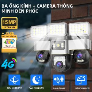 Camera An Ninh 3 Ống Kính 15MP Thẻ SIM 4G Giám Sát Tại Nhà Với Tầm Nhìn Ban Đêm Đèn Đường Ngoài Trời Chống Nước Camera Quan Sát Cam
