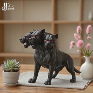 1Pcs Gothic three-headed dog statue ornaments scary black design Halloween Thanksgiving decorations indoor/outdoor decoration