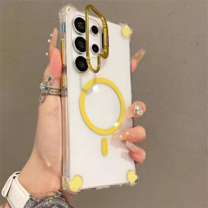 Fold Camera Holder Clear Phone Case for Samsung Galaxy S26 Ultra Cases for Samsung S23 S24 S25 Ultra Transparent Magnetic Cover