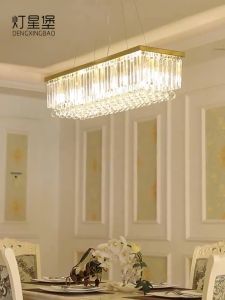 Luxury Chandelier Rectangle Crystal Chandeliers Modern Pendant Ceiling Lights Stainless Steel Adjustable Hanging Light Fixtures For Dining Room Kitchen Island Living Room