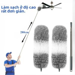 Ổ Cắm Kéo Dài Cao Cấp 2.8M Microfiber Khăn Lau Bụi Bàn Chải Cong Chổi Cho Quạt Trần Hút Bụi Hộ Gia Đình Tĩnh Điện Dụng Cụ Vệ Sinh