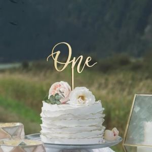 1pc One Cake Topper 1st Birthday Wooden Cake Topper Wood One Happy Cake Decor First Birthday Baby Shower Party Decorations