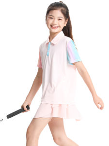 Girls Short Sleeve Polo Neck T-Shirt Quick Dry Cool Feeling Thin Training Sportswear Childrens Clothing Summer Season Nylon Fabric