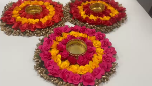 Artificial Flower Reusable Handmade Colourful Tealight Candle Holder Diwali Gift | Pooja Decor | Festive Decor and (Pack of 1 pc | Size - 6inches)