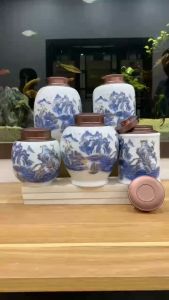 Hũ Đựng Trà Sơn Thủy sứ Bát Tràng men Trắng Xanh cao cấp Bình-Hộp-Lọ đựng chè/cà phê/thảo mộc DecorGốm Ngô Gia