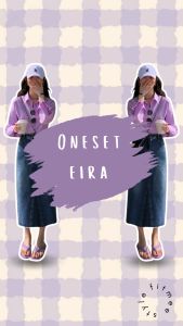 Eira - Oneset 2in1 Korean Style ( Atasan Kemeja Katun Wanita Oversize + Bawahan Rok Jeans Denim) Setelan Panjang Wanita Kekinian Outfit Set Casual Santai Dan Formal Simple one set outfit remaja