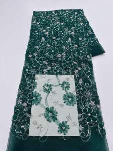 African Lace Fabric Embroidered Sequined Nigerian Lace Fabrics 3D Flowers 2026 High Quality French Tulle Lace Fabric For Dress