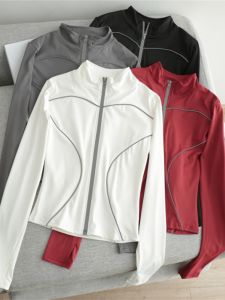 เสื้อฟิตเนสโยคะผู้หญิง ขนแกะ แห้งเร็ว ระบายอากาศได้ดี ซิป แขนยาว ทรงสลิมฟิต วิ่ง สะท้อนแสง ชุดกีฬา