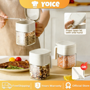 Yoice 300ml Seasoning Box Moisture-Proof Spice Jar With Spoon Condiment Storage Container Seasoning Bottle Glass Condiments Container