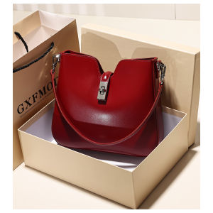 GXFMOD French Style Wedding Bridal Bag Large Capacity Single Shoulder Leather Underarm Bag Red Color Casual Fashion Womens Bag