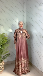 Gamis Arrumi | Gamis Pesta Silky Printing Premium Bunsui Jumbo Terbaru | Dress Mewah Makmara Silk | Silk Premium