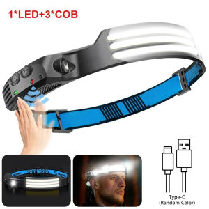 ESMARTER | Induction Headlamp COB+LED Head Flashlight Built in Battery USB Rechargeable Outdoor Waterproof Camping Fishing Work Lantern 