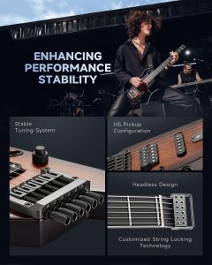 (in stock) DONNER HUSH-X Ultra Light Electric Guitar Professional Rock Beginner Headless Travel Guitar Removable Frames