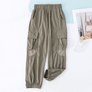 Girls Casual Ice Silk Summer Thin New Childrens Clothing Pants Anti-Mosquito Quick-Drying Workwear Trousers Ballet Bear