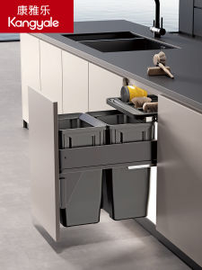 Built-in Dual Compartment Concealed Trash Can with Lid and Damping
