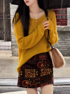 QINGNAER | Elegant Loose-fit Long Sleeve Knitted Sweater Large Size