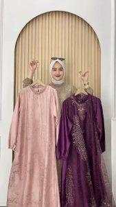 Amella Dress Brukat Perempuan Muslim Model Mewah Terbaru 2025 / Maxi Dress Velvet Premium Ootd Hijab