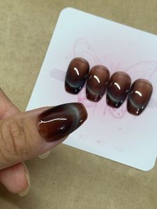 Handmade Gradient Cat Eye Nail Tips Wearable False Nails White Enhancing French Style Optical Therapy Nail Art Shiny Finished Nail Tips