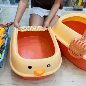 Nhà vệ sinh cho Mèo cao cấp - Có thành cao chống văng cát [ TẶNG KÈM XẺNG ]