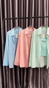 SV 6408 - Virra Shirt Set | Silvervogue | Set Outer dan Tanktop Poliester + Rajut Pakaian Kasual Wanita