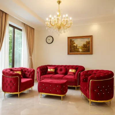 SOFA TURKI FULL KANCING LIST EMAS 321 BONUS MEJA