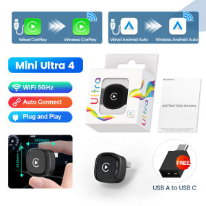 Mini Ultra 4 Wireless Android Auto Box CarPlay Adapter Wired To Wireless Dual Mode USB Plug and Play Car Play Dongle OTA Update