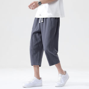 Pants Mens Summer Thin Cotton Linen Capri Pants Loose Wide Leg Linen Mens Ninth Pants Straight Casual Trousers