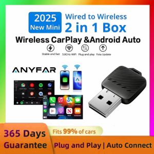 ANYFAR 2 in 1 Wired to Wireless CarPlay Android Auto Adapter for OEM Car Stereo With USB Dongle Mini Box Plug and Play Bluetooth