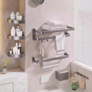 JOMOO | Gun Gray Stainless Steel Bathroom Shelf Set