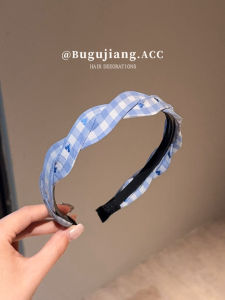 Designer Blue Plaid Hairband Womens Fashionable Sliding Proof Headband Gentle Style Adult Hair Accessories